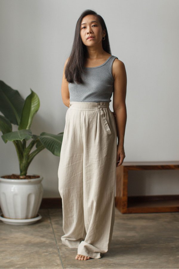 Wide Leg Linen Drawstring Pants | Stone-Dorsu-stride