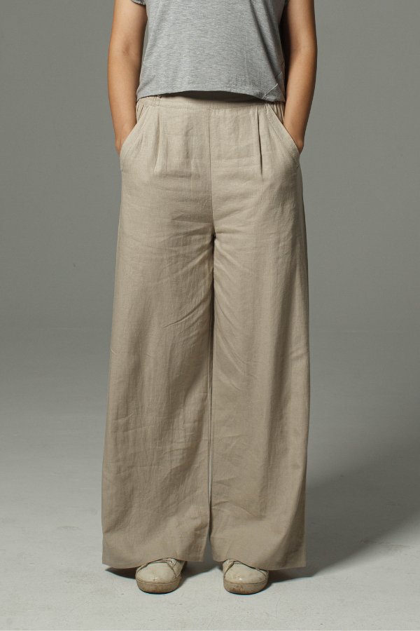 Wide Leg Linen Drawstring Pants | Stone-Dorsu-stride