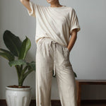 Wide Leg Linen Drawstring Pants | Stone-Dorsu-stride