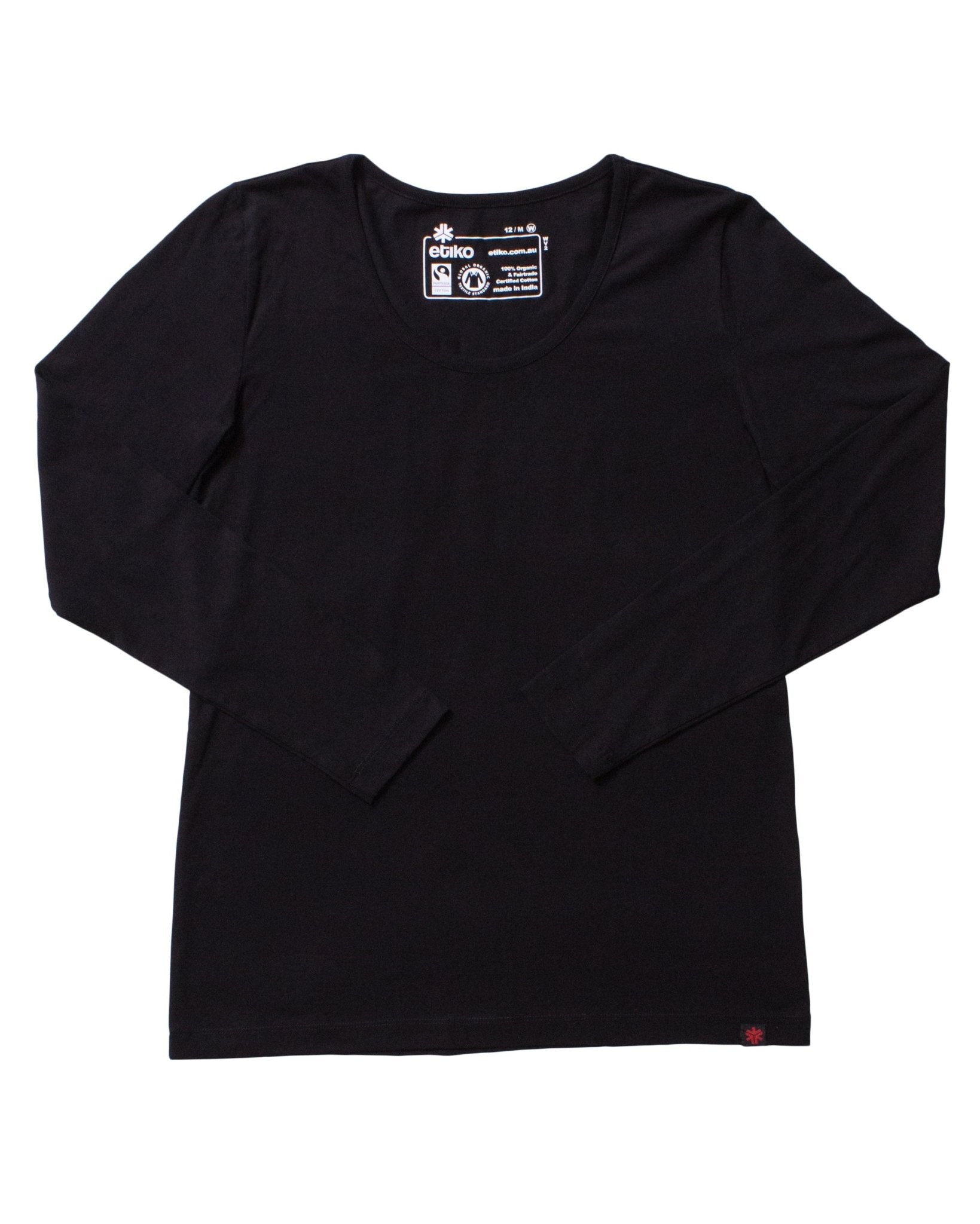 Women's Black Long Sleeve T-shirt Organic Fairtrade-Etiko-stride