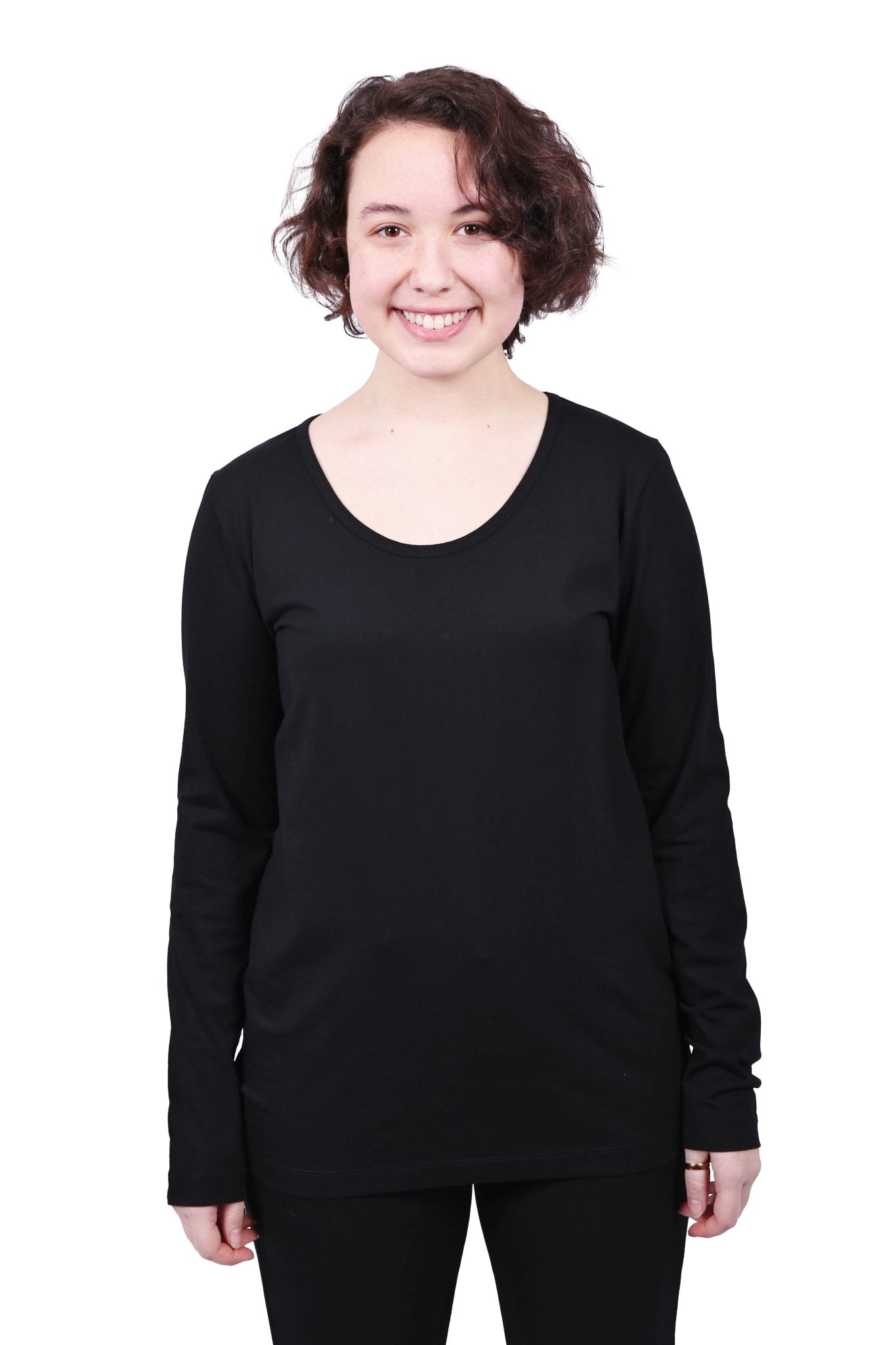Women's Black Long Sleeve T-shirt Organic Fairtrade-Etiko-stride