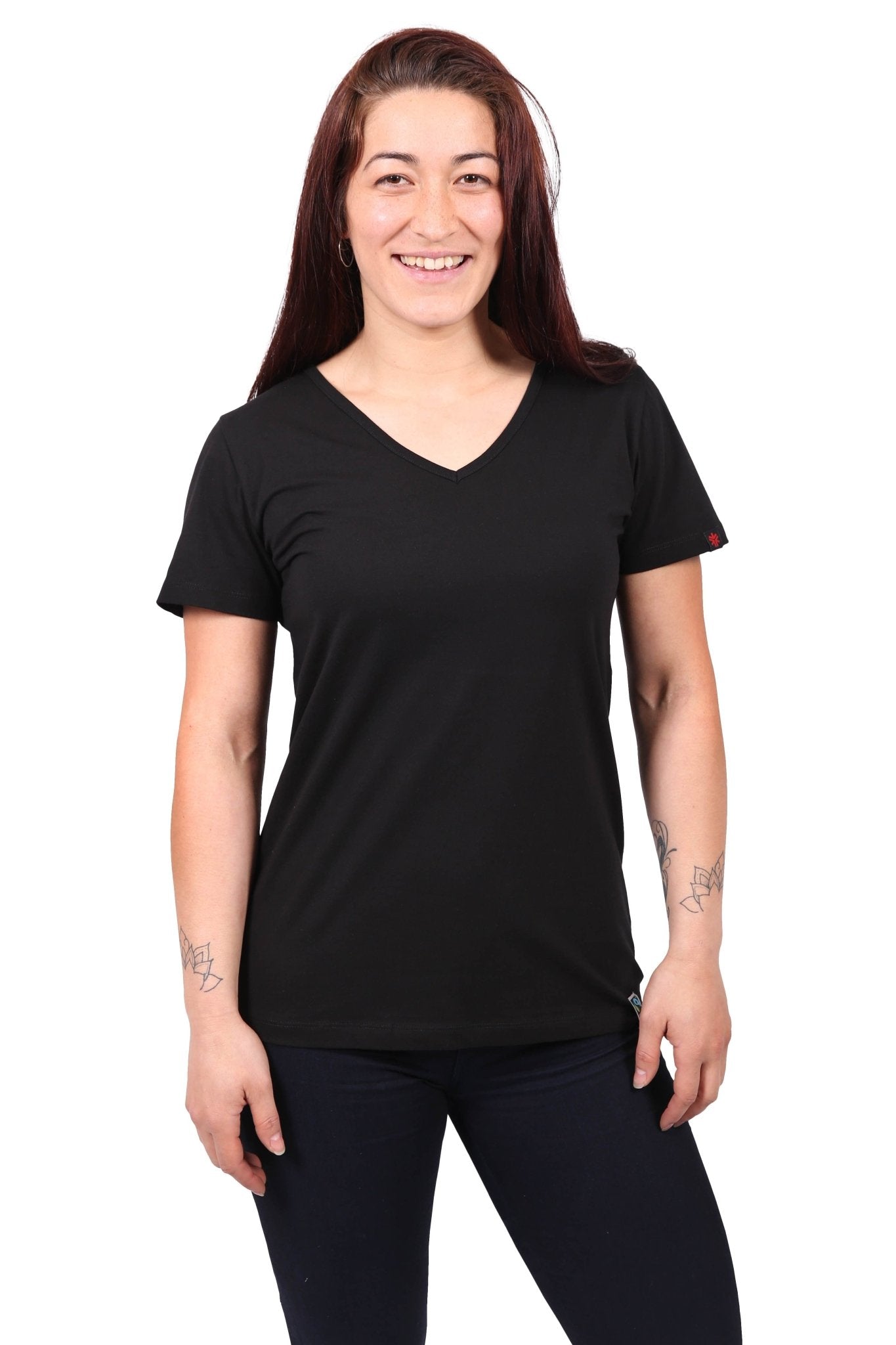 Women's Black V-Neck T-shirt Organic Fairtrade-Etiko-stride