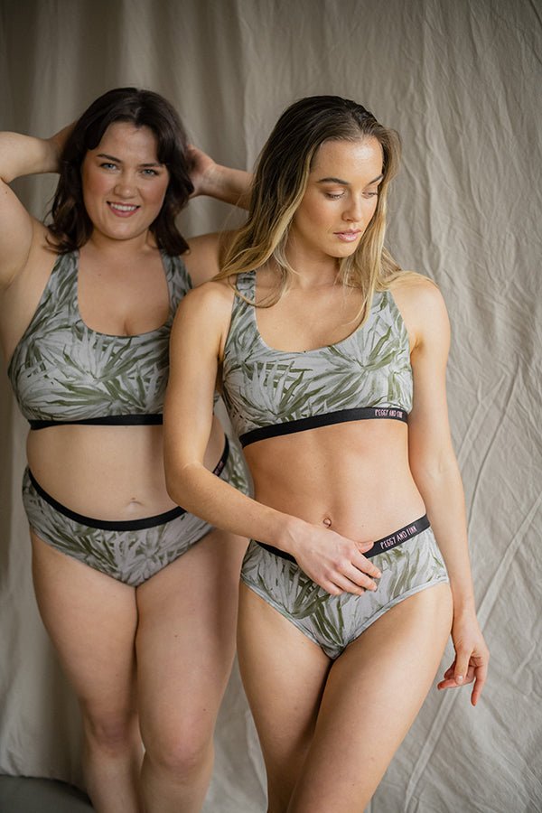 Women's Crop Top Bra - Fan Palm Sage-Peggy & Finn-stride