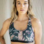 Women's Crop Top Bra - Teal Blooms-Peggy & Finn-stride