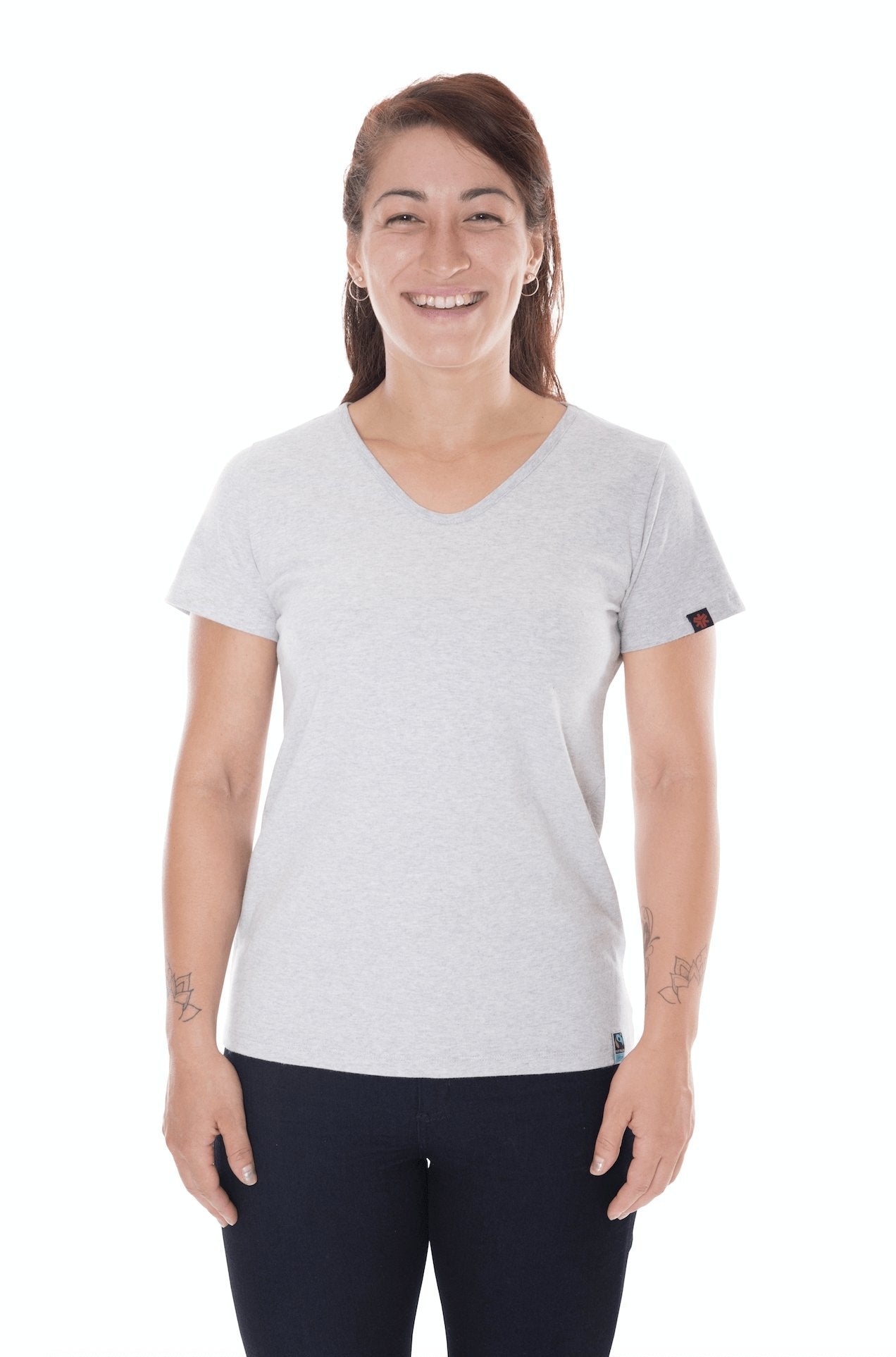 Womens Grey Marle V-Neck Organic Fairtrade Tee-Etiko-stride