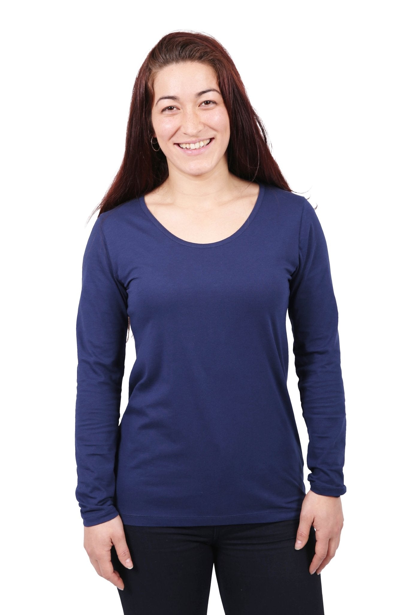 Womens Navy Long Sleeve T-shirt Organic Fairtrade-Etiko-stride