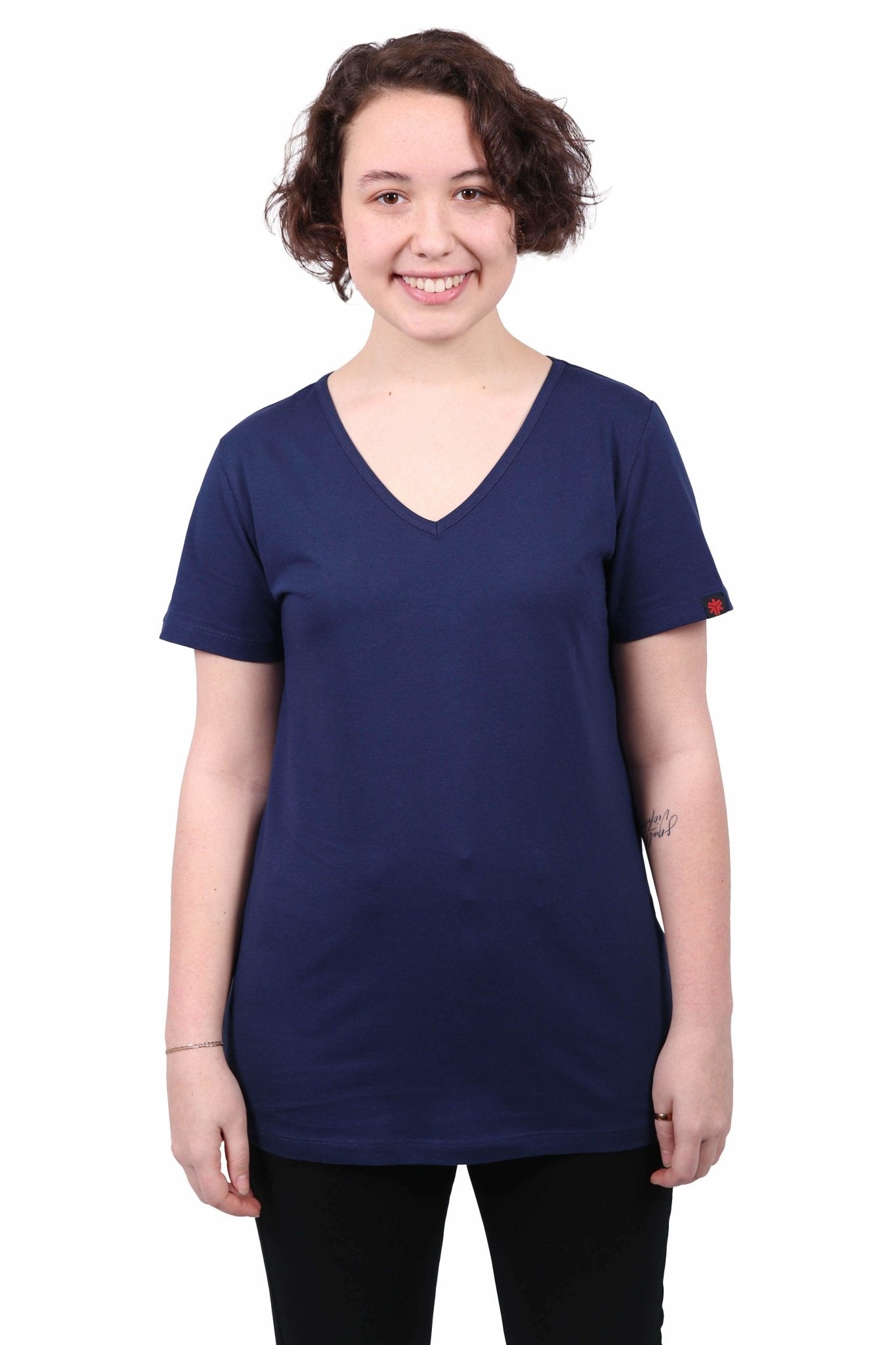 Womens Navy V-Neck Organic Fairtrade Tee-Etiko-stride