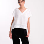 Women's White Linen Short Sleeve Top | Toni-Donnah-stride