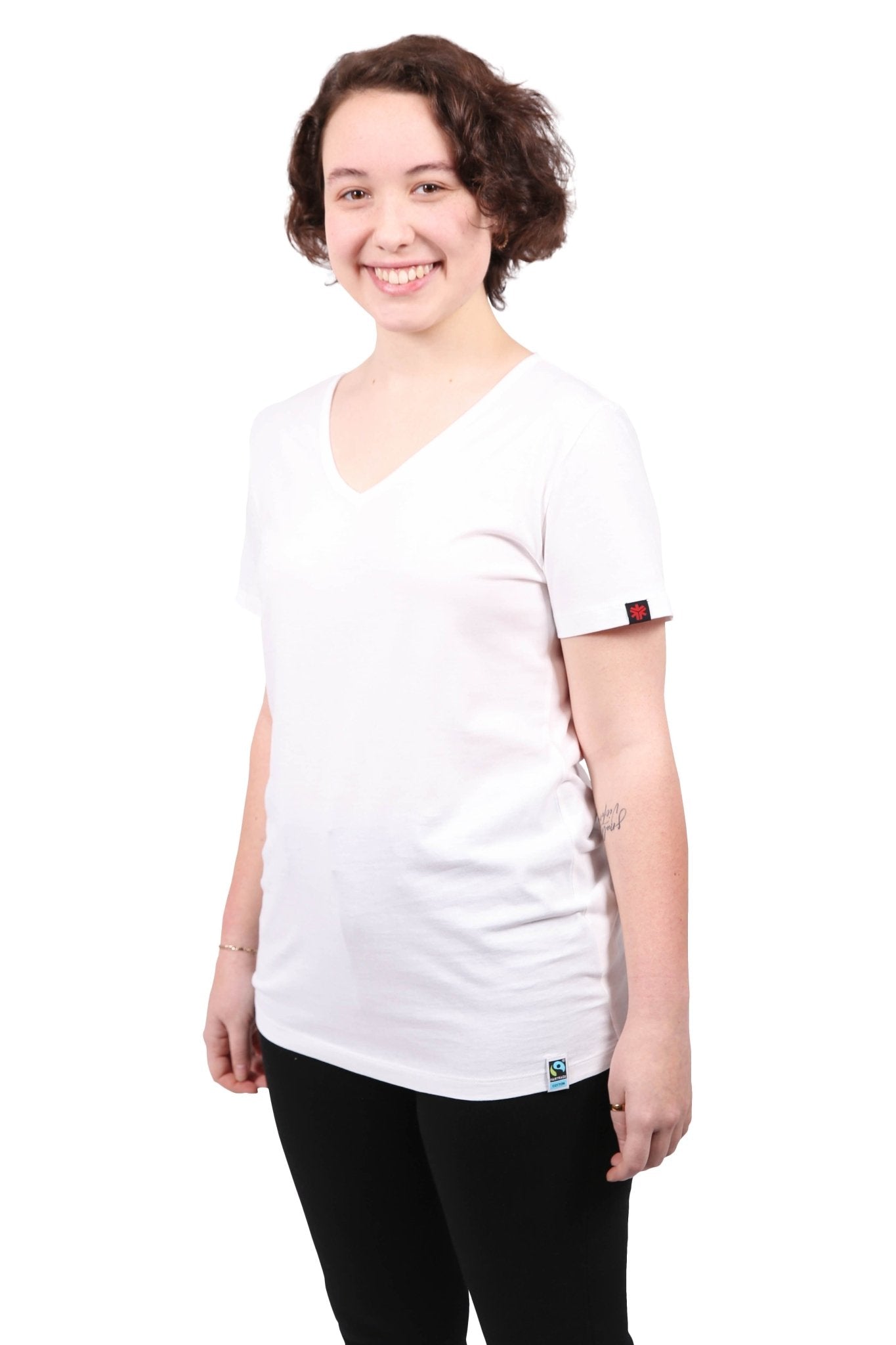 Womens White V-Neck Organic Fairtrade Tee-Etiko-stride
