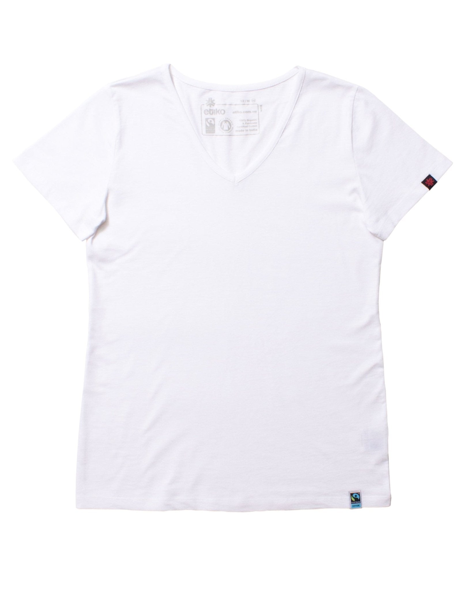 Womens White V-Neck Organic Fairtrade Tee-Etiko-stride