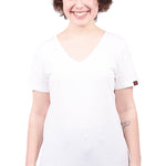 Womens White V-Neck Organic Fairtrade Tee-Etiko-stride