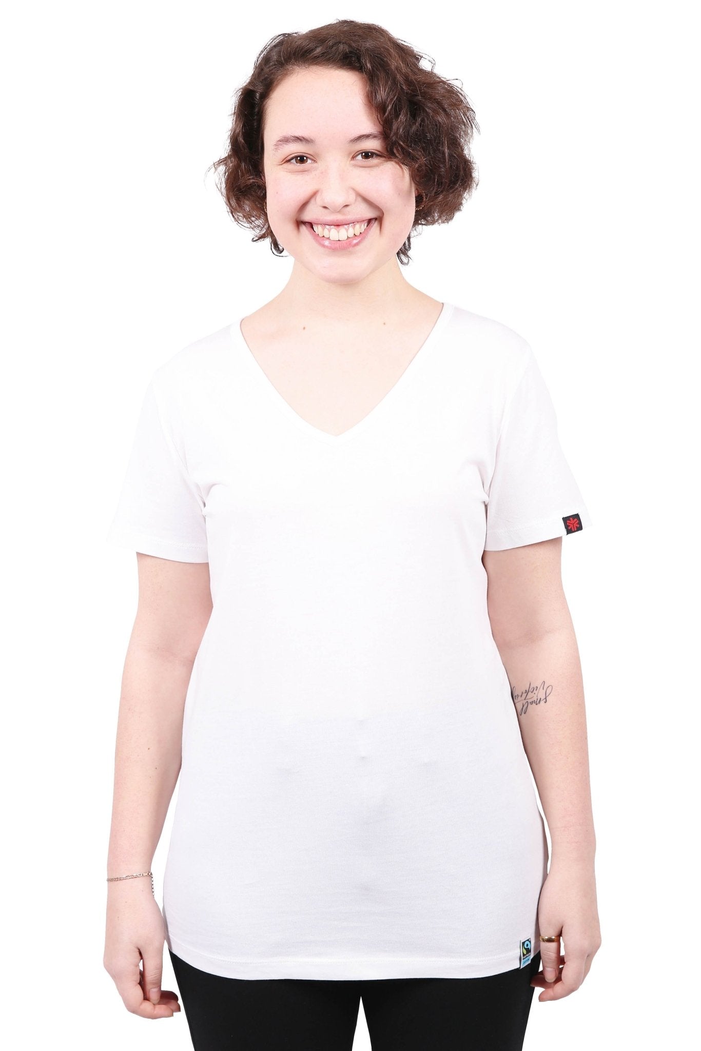 Womens White V-Neck Organic Fairtrade Tee-Etiko-stride