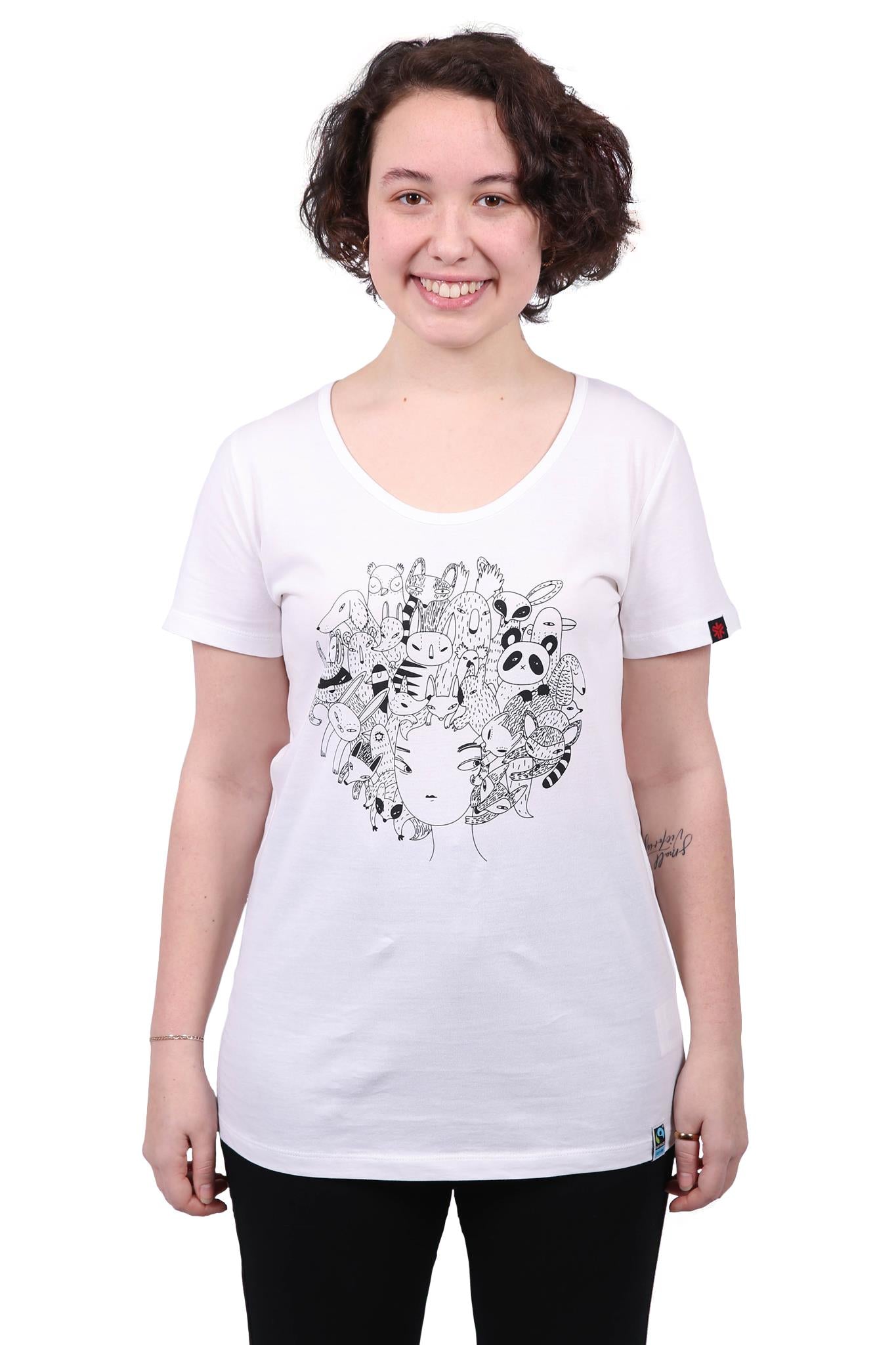 Zoo Hair white t-shirt - women's organic fairtrade-Etiko-stride